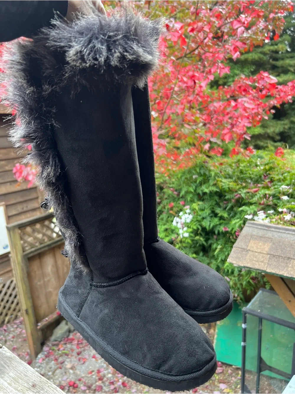 Black Faux Suede Fur Tall Winter Boots Ski Apres